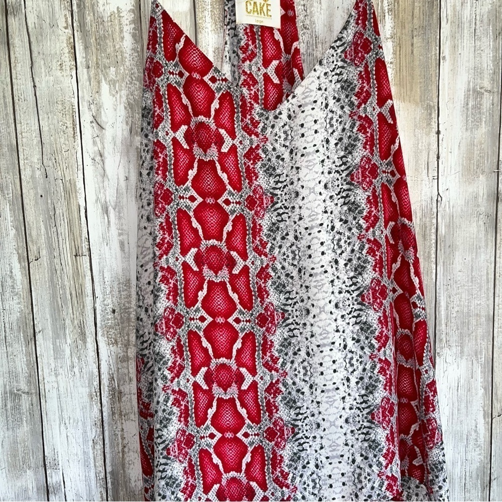 Peace Love Cake Snake Print Cami Tank Red Gray V-Neck Large Boho - Picture 3 of 7